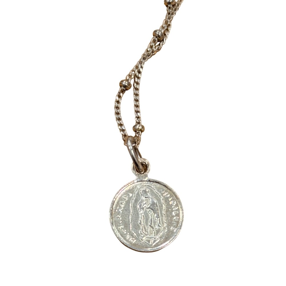 925 Silver Virgin Mary Miraculous Medal Satellite Chain Necklace 18in